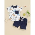 thumbnail image 2 of vera natura Toddler Boys Summer Outfits Beach Style Shark/Tree Print Short Sleeve T-Shirts Tops and Shorts 2Pcs Clothes Set, 2 of 9