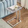 thumbnail image 1 of Inspired Home Noelani End Table Hight Gloss Lacquer Finish Top Polished Stainless Steel Base, Light Grey/Chrome, 1 of 9