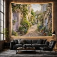 thumbnail image 6 of Winding Stone Cottage Alley with Climbing Roses, Serene Photorealistic for Travel Enthusiasts, Rustic European Village Decor, Housewarming Gift, Tapestry Wall Hanging for Living Room and Bedroom, 6 of 7