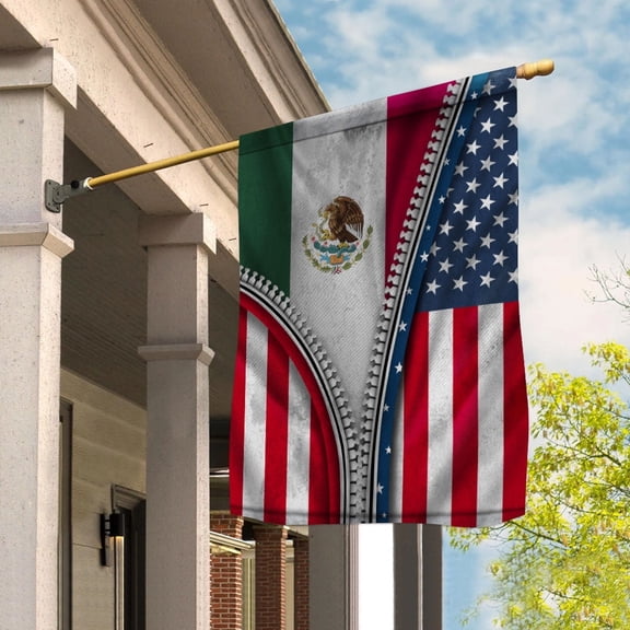Zipper Flag American Show Mexican Flag USA Mexico Patriotic Root House Flag, Double-Sided Decorative Outdoor Flag, Patriotic Polyester Yard Flag 29.5 x 39.5 in
