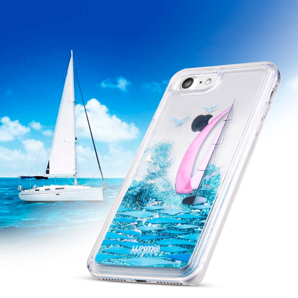 SUMACLIFE Sparkling Waterfall "Sail Boat" Protective Phone Case for Apple iPhone 7 Plus or iPhone 8 Plus (Exact Perfect Fit)