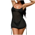 thumbnail image 2 of BLTIBY Women Beach Dress Swimsuit Crochet Swim Halter Neck Cover Up Summer Bathing Suit Swimwear Knit Sleeveless Drawstring Pullover Dresses Black L, 2 of 4