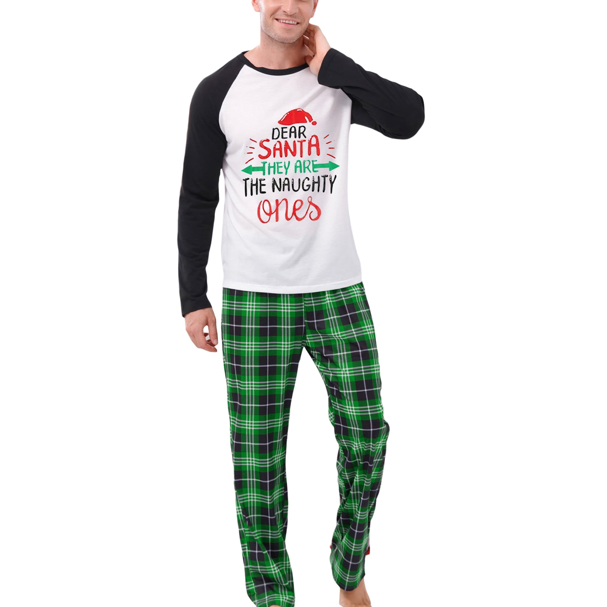 FAROOT Family Matching Christmas Pajamas Romper Letter Print Long Sleeve Tops and Plaid Pants Walmart
