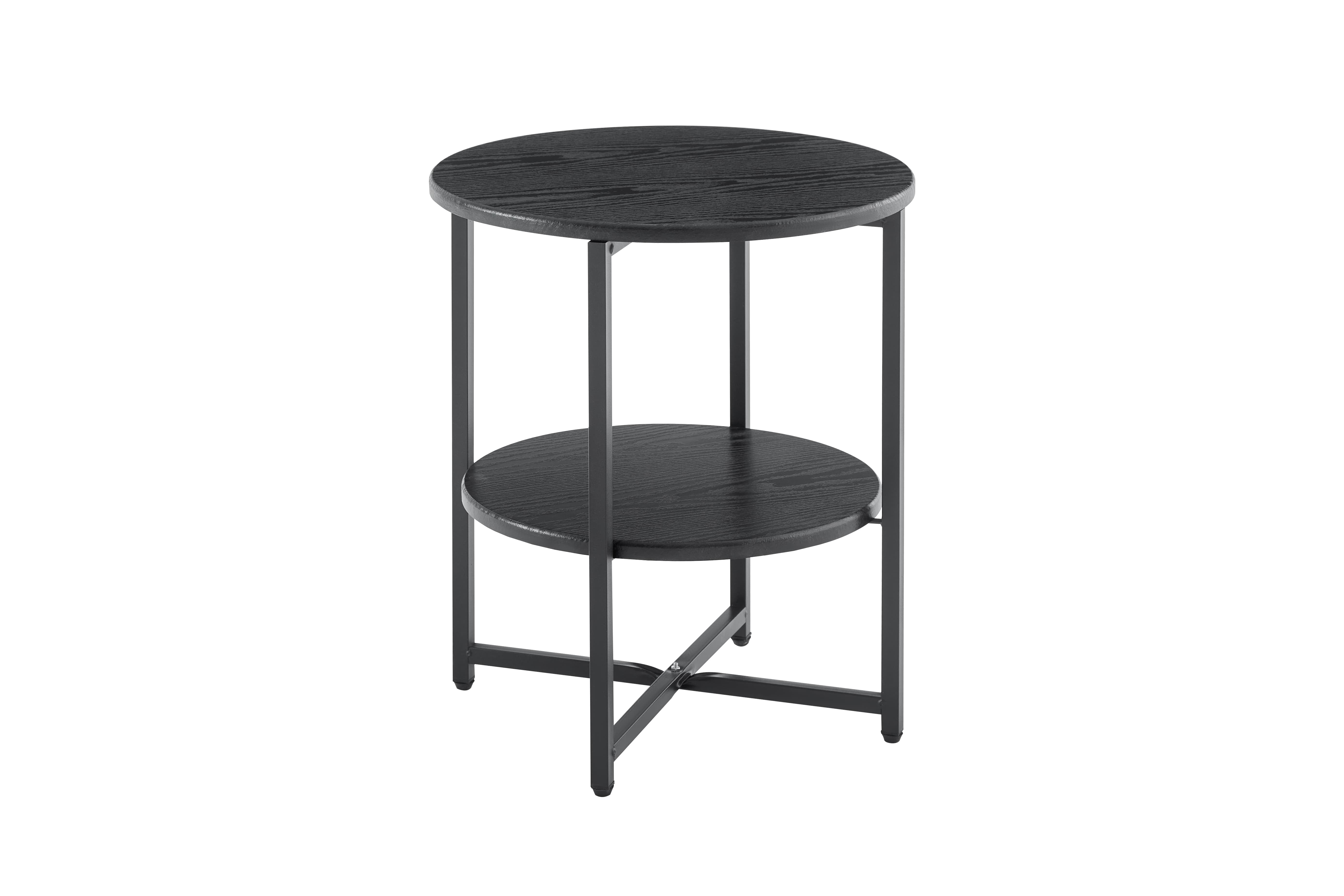 MAYEERTY Small round side table,2 tiers farmhouse end table,accent tables for small spaces,night stands for bedrooms living room,coffee tables with storage shelf,Black