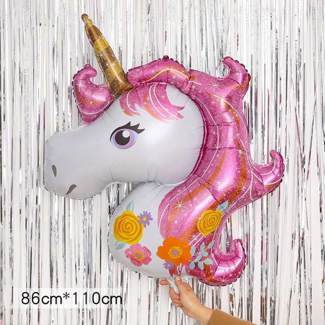 Globo de aluminio con forma de cabeza de caballo y unicornio de arcoíris de 108 cm con diseño de película de aluminio y diseño para fiestas de cumpleaños y bodas