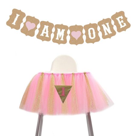 1st Birthday Tutu Skirt For High Chair Decoration For Party Supplies Pink Gold