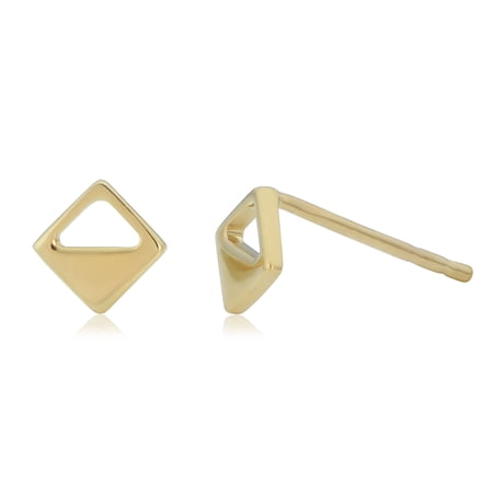 KoolJewelry 14k Yellow Gold Geometric Diamond-Shaped Square Stud Earrings