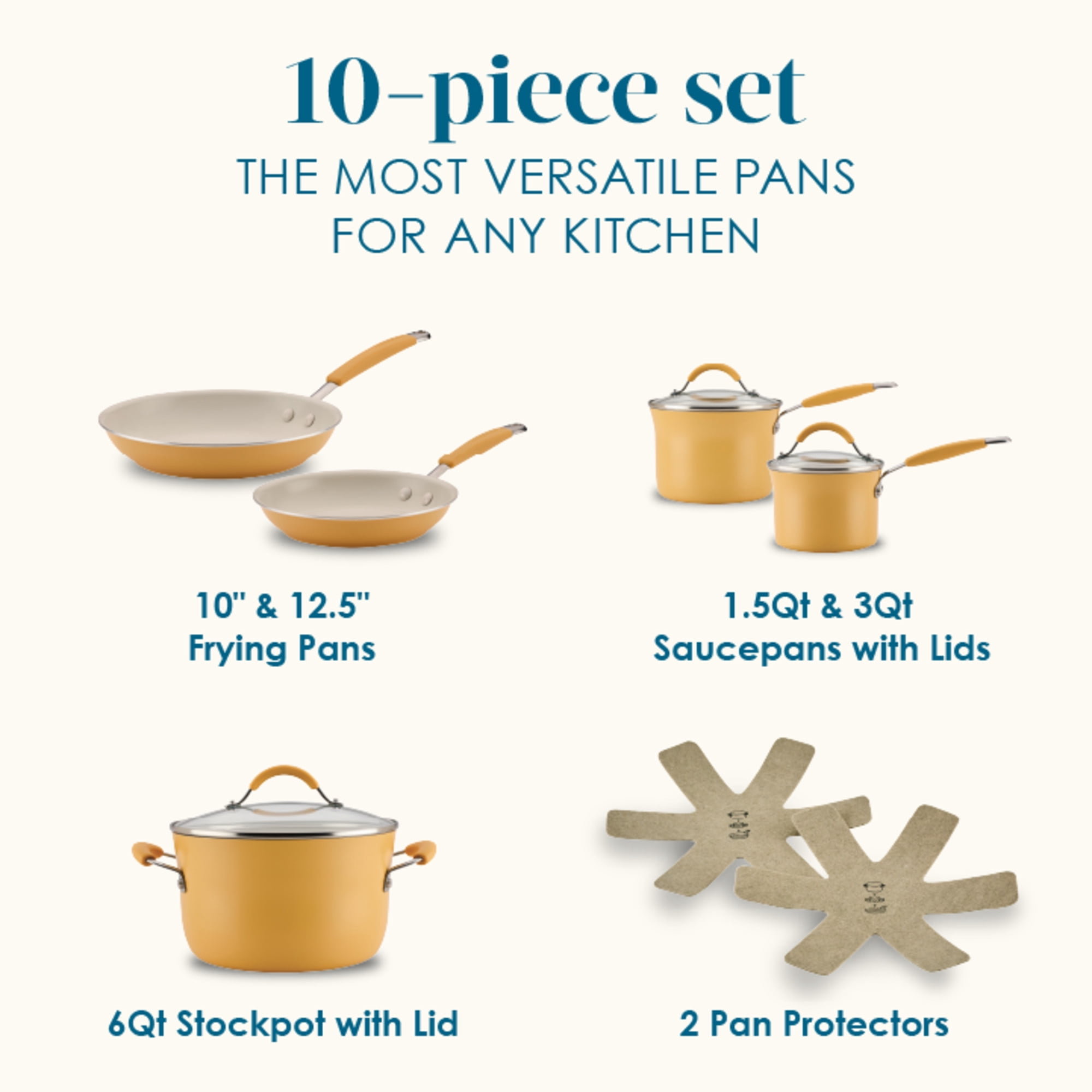 Rachael Ray Cucina Ceramic Nonstick Cookware Pots and Pans Set, 10-Piece, Turmeric Yellow