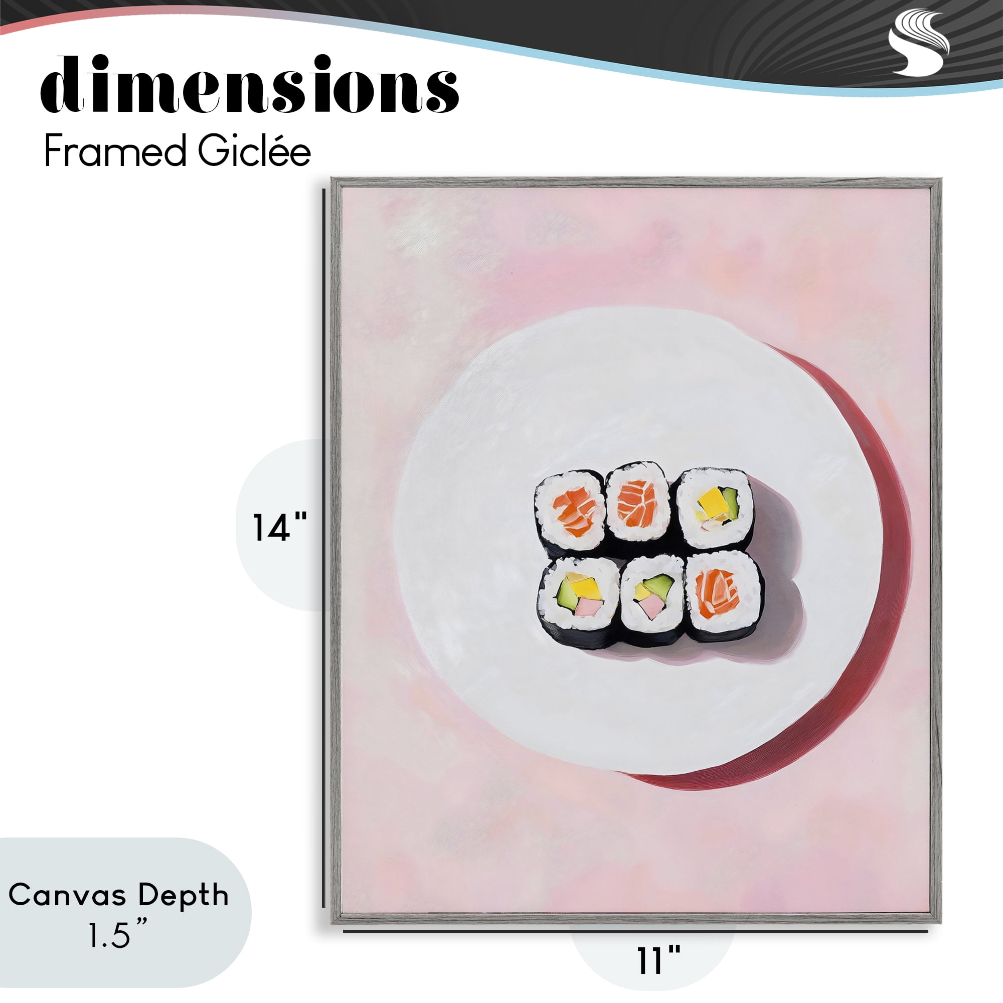 Stupell Industries Sushi Rolls on Plate Gray Framed Giclee Art, design by The Prints Vibe