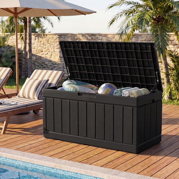 Homall 82 Gallon Outdoor Storage in Resin Deck Box 45.66in Width Lockable Deck Box, Black