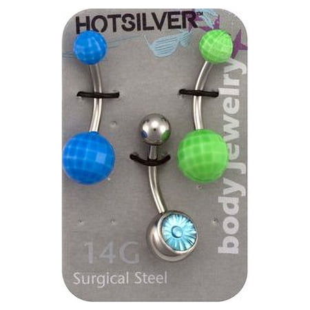 14-Gauge Belly Ring Value Pack, Neon Blue