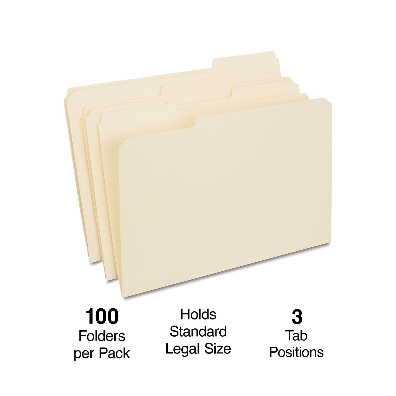 Staples Manila File Folders w/ Reinforced Tabs 3 Tab Legal 100/Box