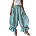thumbnail image 3 of Lumtrix Womens Cotton Linen Wide Leg Balloon Pants Casual Cropped Ruffle Palazzo Flowy Pants with Pockets Light Green S, 3 of 6