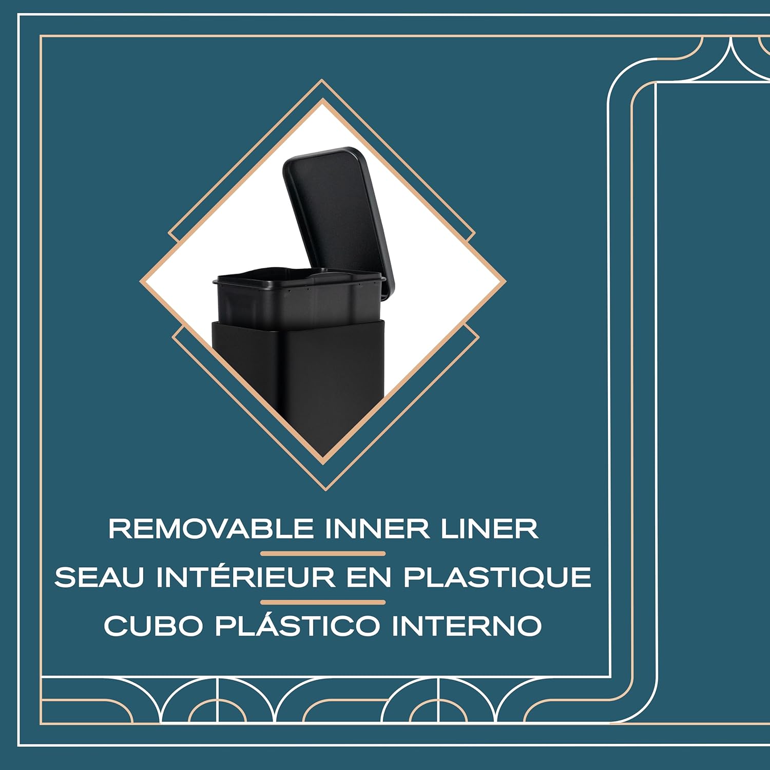 Moorefield Forte Slim Rectangular Step Trash Can, 1.6 Gallon Compact Bathroom Waste Bin with Soft Close Lid and Removable Inner Bucket, Matte Black