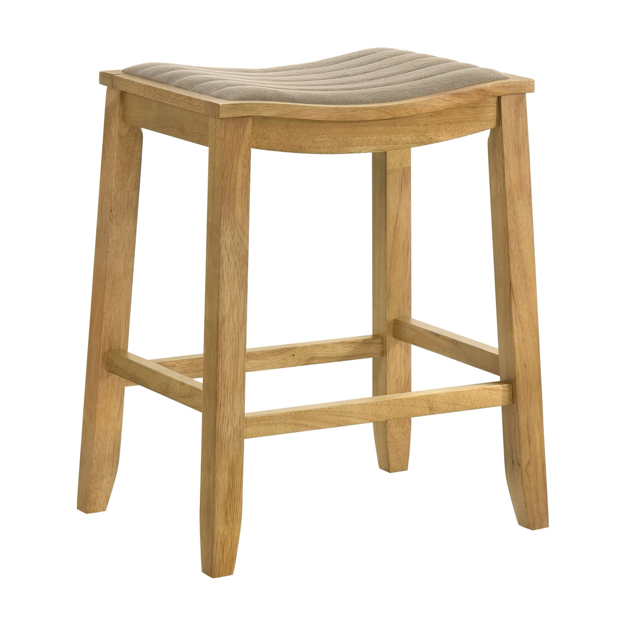 Iyani Coastal Modern Wood Counter Height Kitchen Bar Stool in Amber Glow Finish with Twilight Taupe Fabric Upholstered Seat - Set of 3