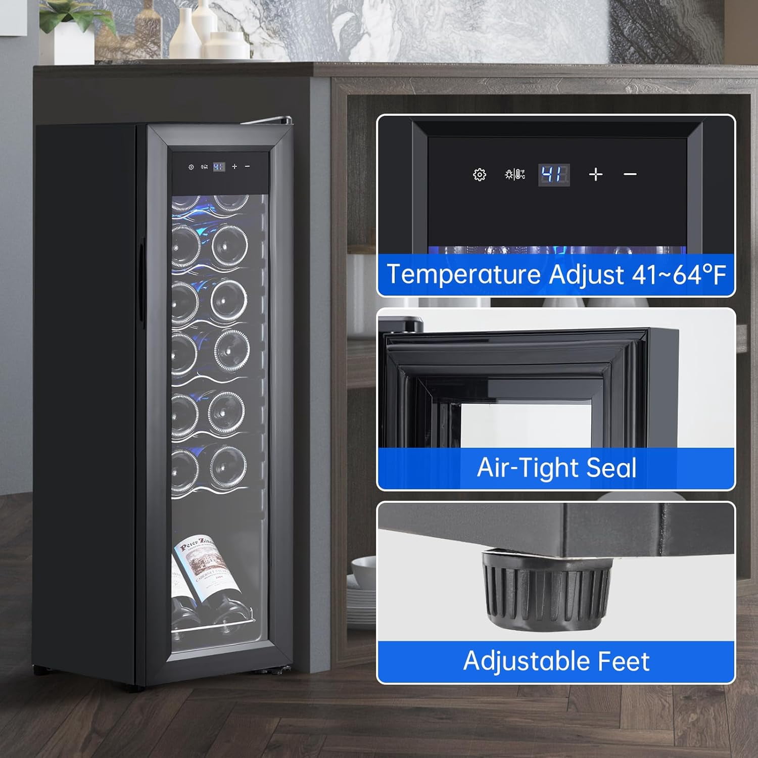 Mini Wine Fridge 14 Bottle Wine Cooler With Triple Pane Glass Door Temperature Adjustable 40 To 61 F For Home Bar