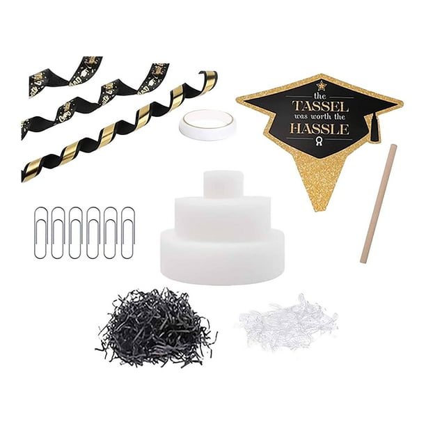 Soporte para pastel de graduación 2025, suministros para recuerdos de fiesta, centro de mesa único de 3 niveles Negro