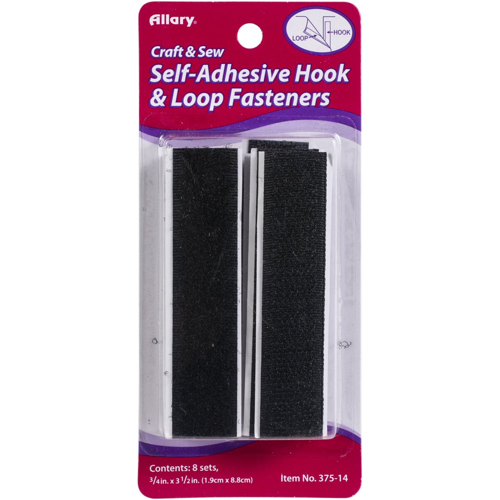 Allary SelfAdhesive Hook And Loop Fasteners 8/PkgBlack, .75"X3.5