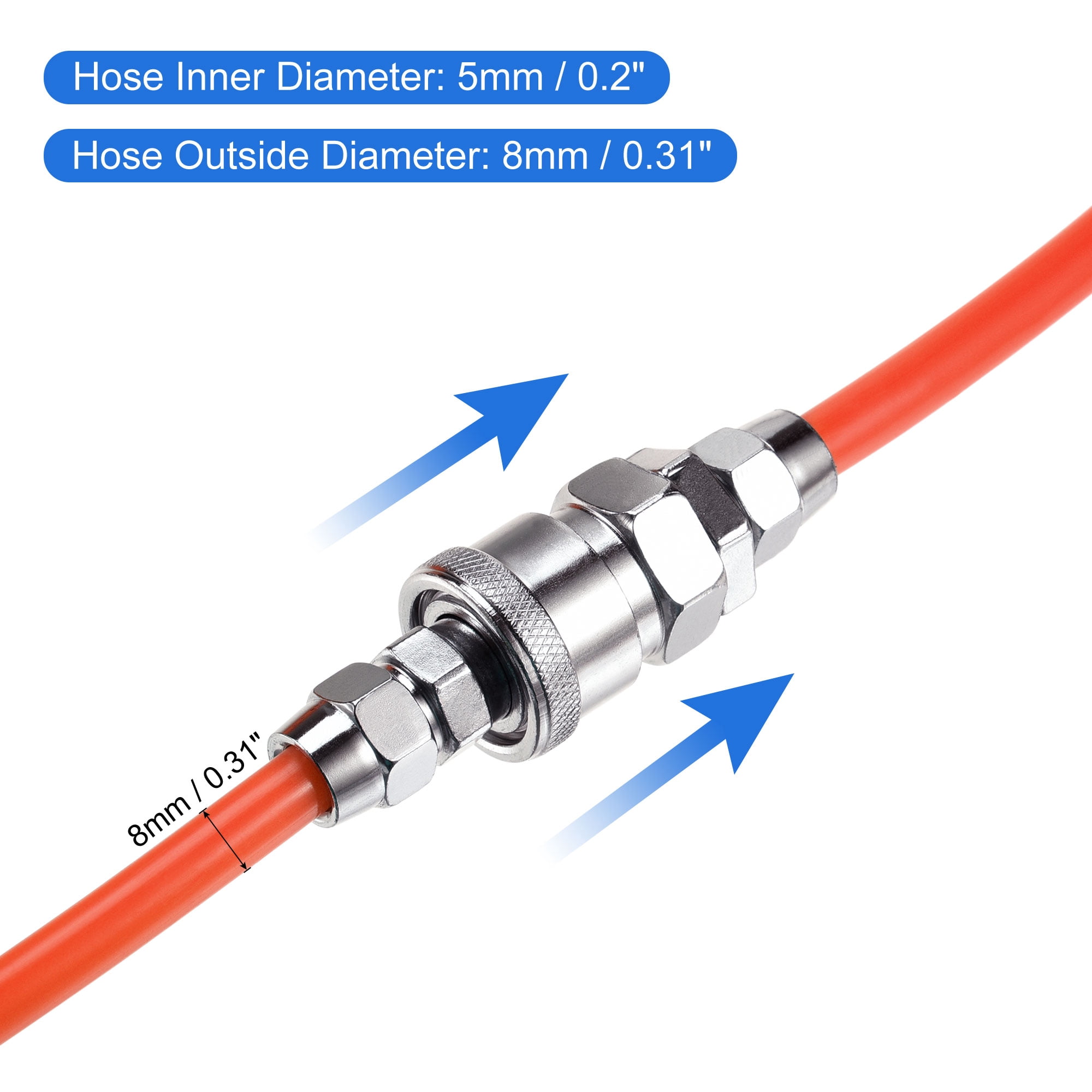 Uxcell Pneumatic Air Hose 8mm OD 5mm ID 10M Length Red with Quick Coupler