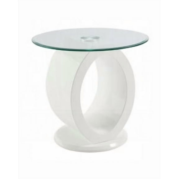 ACME Larry End Table, Glass Top, White High Gloss Finish