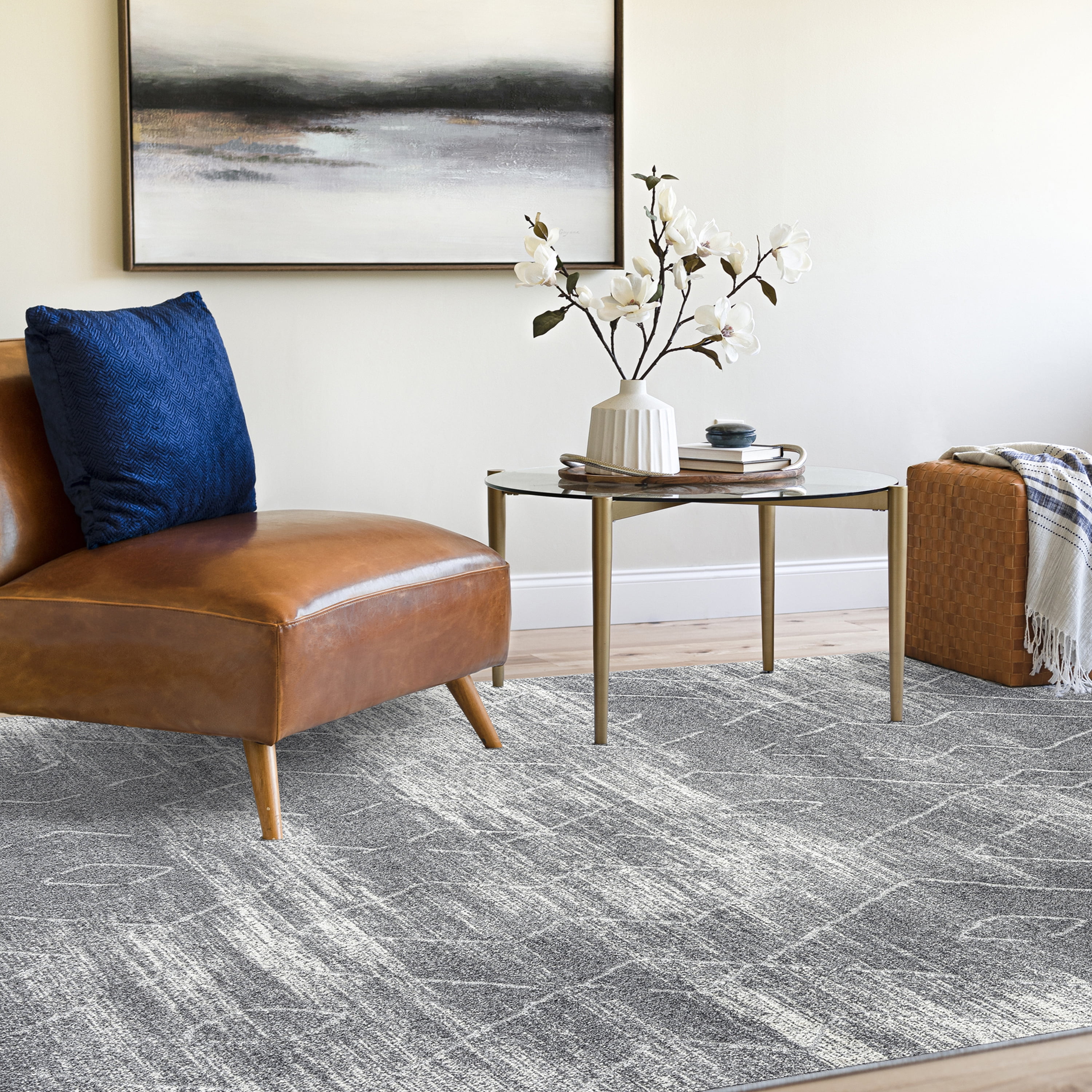 Contemporary 5x8 Area Rug (5'3'' x 7'3'') Geometric Gray Living Room Easy to Clean