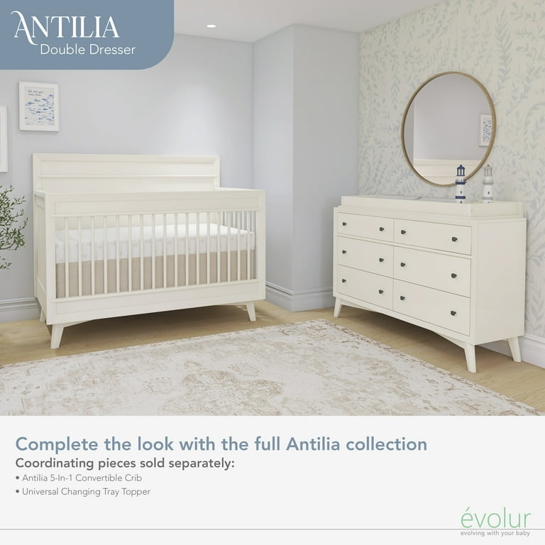 Evolur Loft Antilia Mid Century Double Dresser, Vanilla Bean