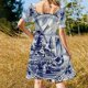 thumbnail image 5 of Vestido de manga corta con flamencos, elegante vestido de verano para mujer, bonito vestido de fiesta., 5 of 7