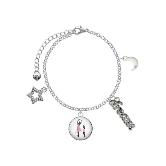 Delight Jewelry Silvertone Domed Ballet Dance Instructor Silvertone Dream Big Charm Bracelet, 7.5 2" Extender