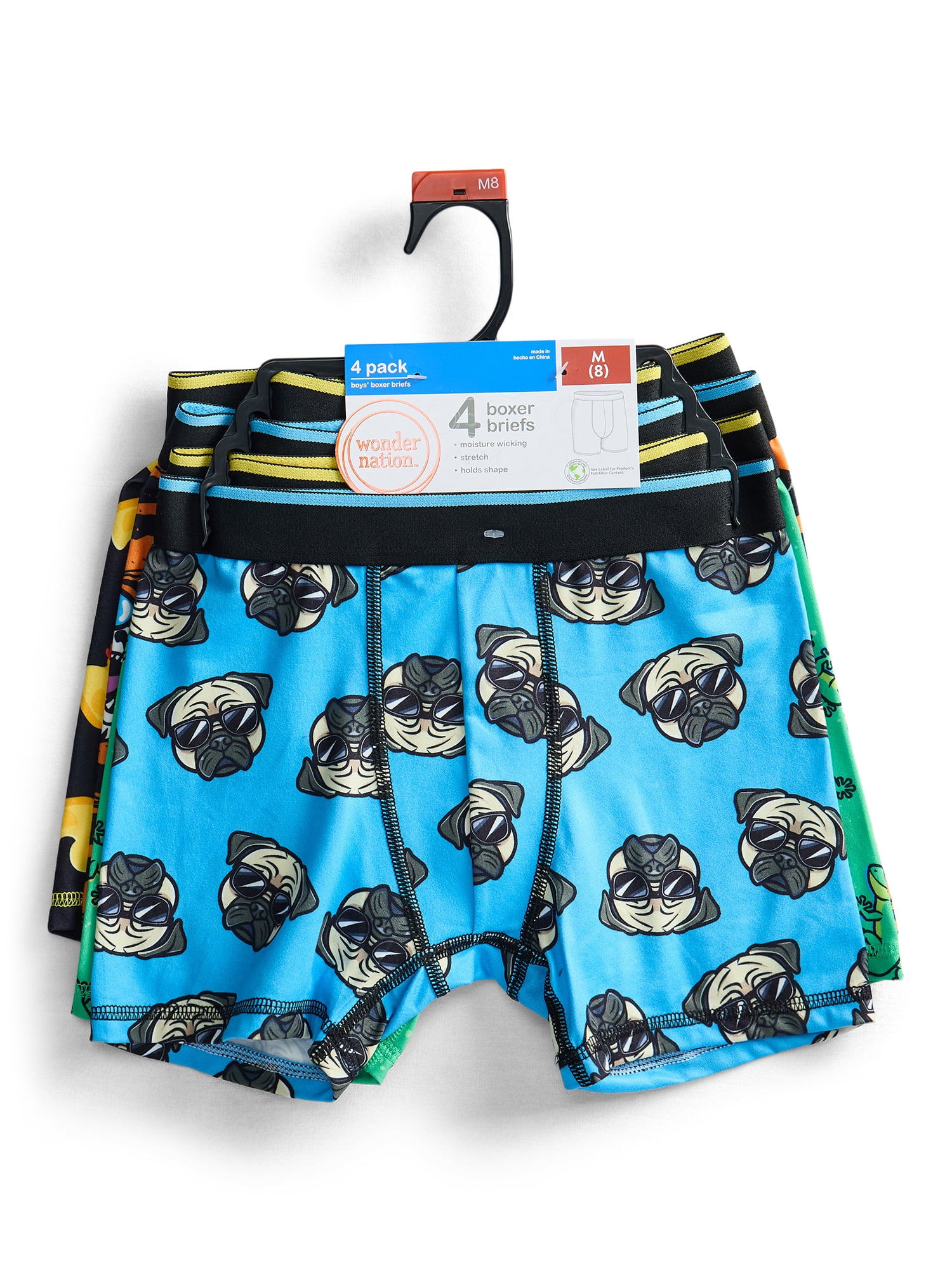 Wonder Nation Boys Underwear Animals Print Boxer Briefs, 4-Pack, Sizes S-XL