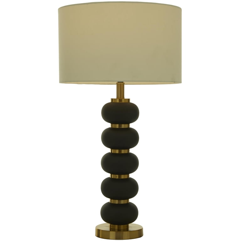 Pair Of Stacked Ball Table Lamps - 35cm Tall, Drum Shades, Chrome & Fabric