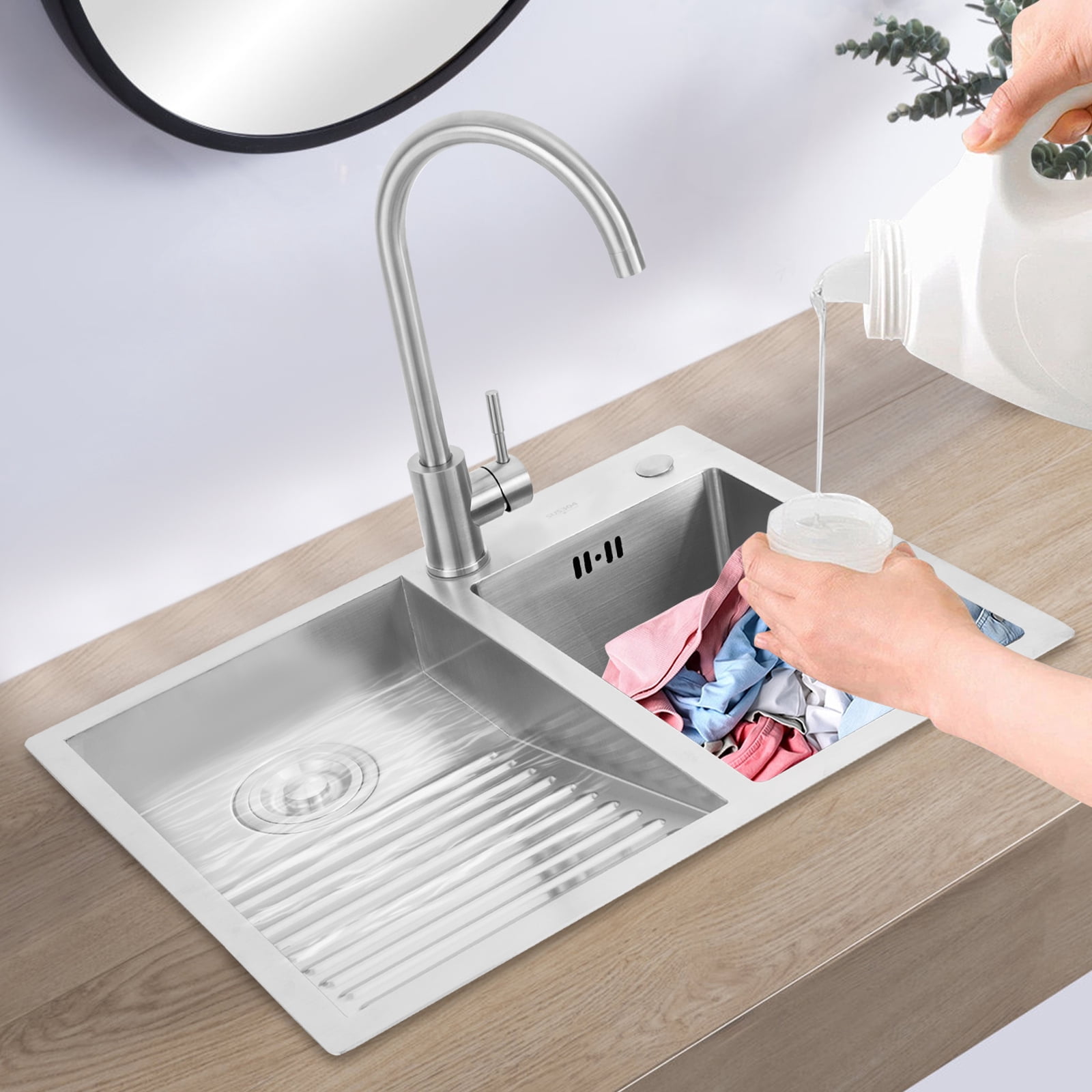 Miumaeov Stainless Steel Laundry Sink with Washboard 2-in-1 In-counter Undermount Utility Sink with Faucet for laundry rooms utility rooms