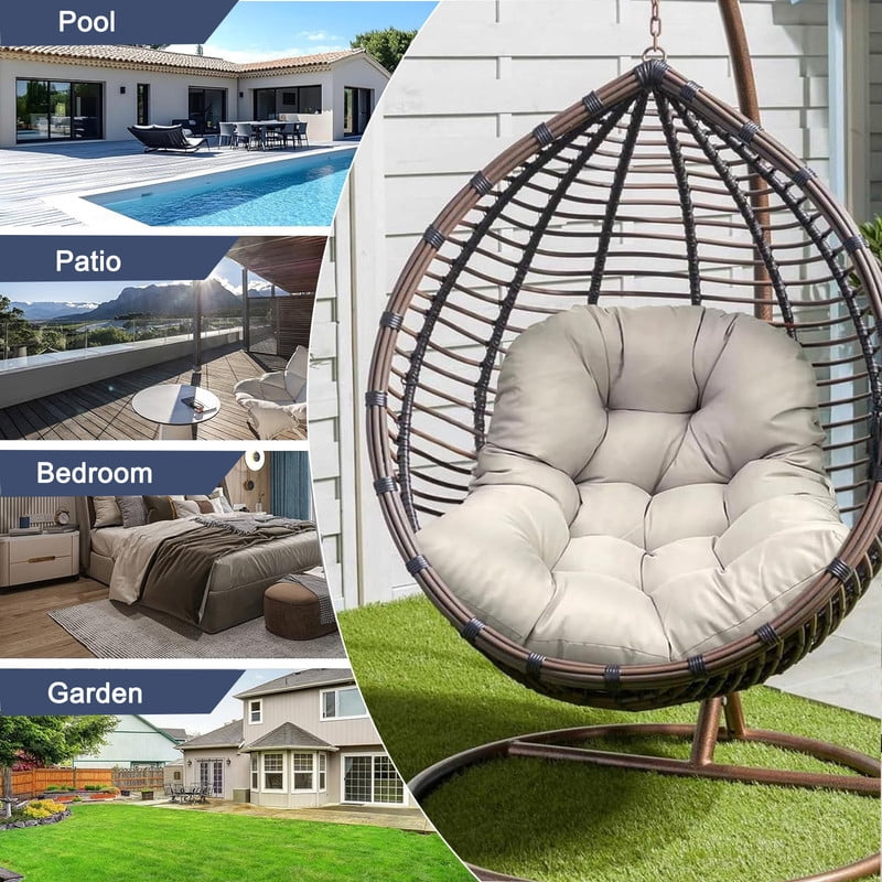 Outdoor Egg chair cushion replacement,Waterproof hanging hammock swing chair cushions,Papasan Rocking Chair pad for Patio Bedroom Porch Garden（Khaki）
