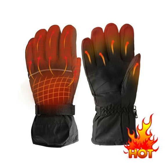 Jinyi Unisex Heated Gloves, Soft Velvet, Winter Gloves, 1 Pair of Gloves, 2x DC Battery Case, Black, One Size, 5-Piece