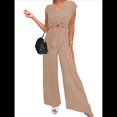 thumbnail image 3 of Conjuntos de Dos Piezas de Verano para Mujer 2025, Top Corto con Cinturón, Mangas y Cuello en V, Pantalones Anchos, Chándal Informal. Caqui XL, 3 of 8
