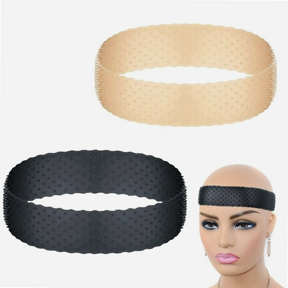 2 Pack No-Slip Wig Grip Band Silicone Wig Band Comfort Head Hair Band Extra Hold Wig Headband Adjustable Women Hair Wig Band (Black Skin Color)