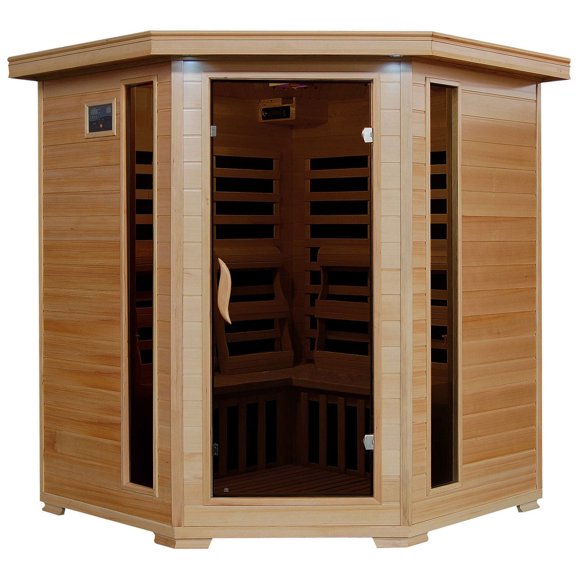 Radiant Saunas Hemlock Corner Infrared Sauna with 10 Carbon Heaters