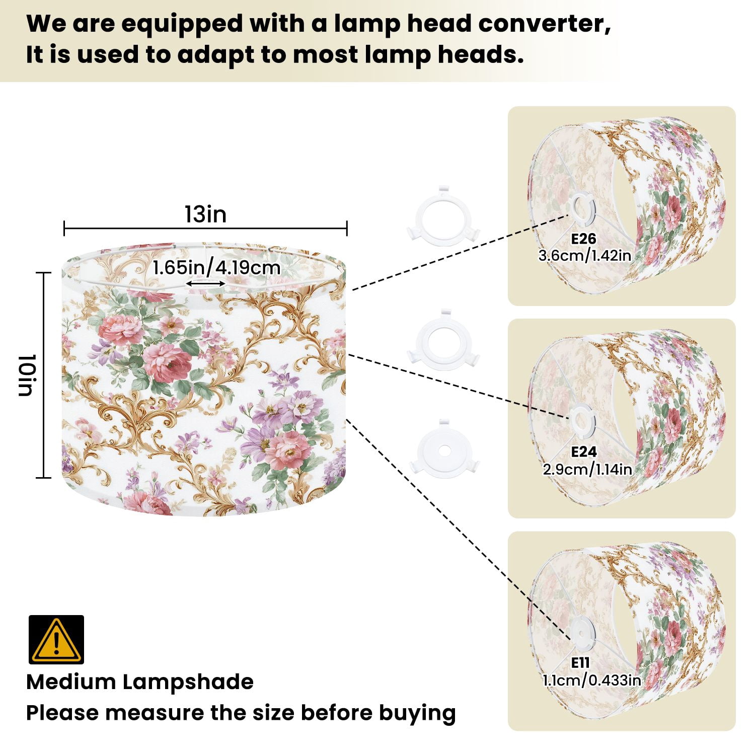 Linen Drum Lamp Shades Vintage Floral Baroque Pink Purple Flowers White 13" x 13" x 10" Lampshade for Table Lamps Floor Lamps Lamp Shade Replacement Easy Assembly Required