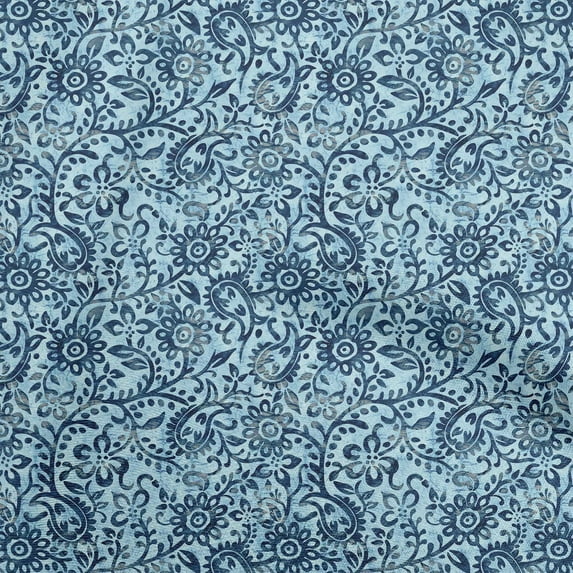 oneOone Viscose Jersey Light Blue Fabric Asian Batik Floral Fabric For Sewing Printed Craft Fabric By The Yard 60 Inch Wide