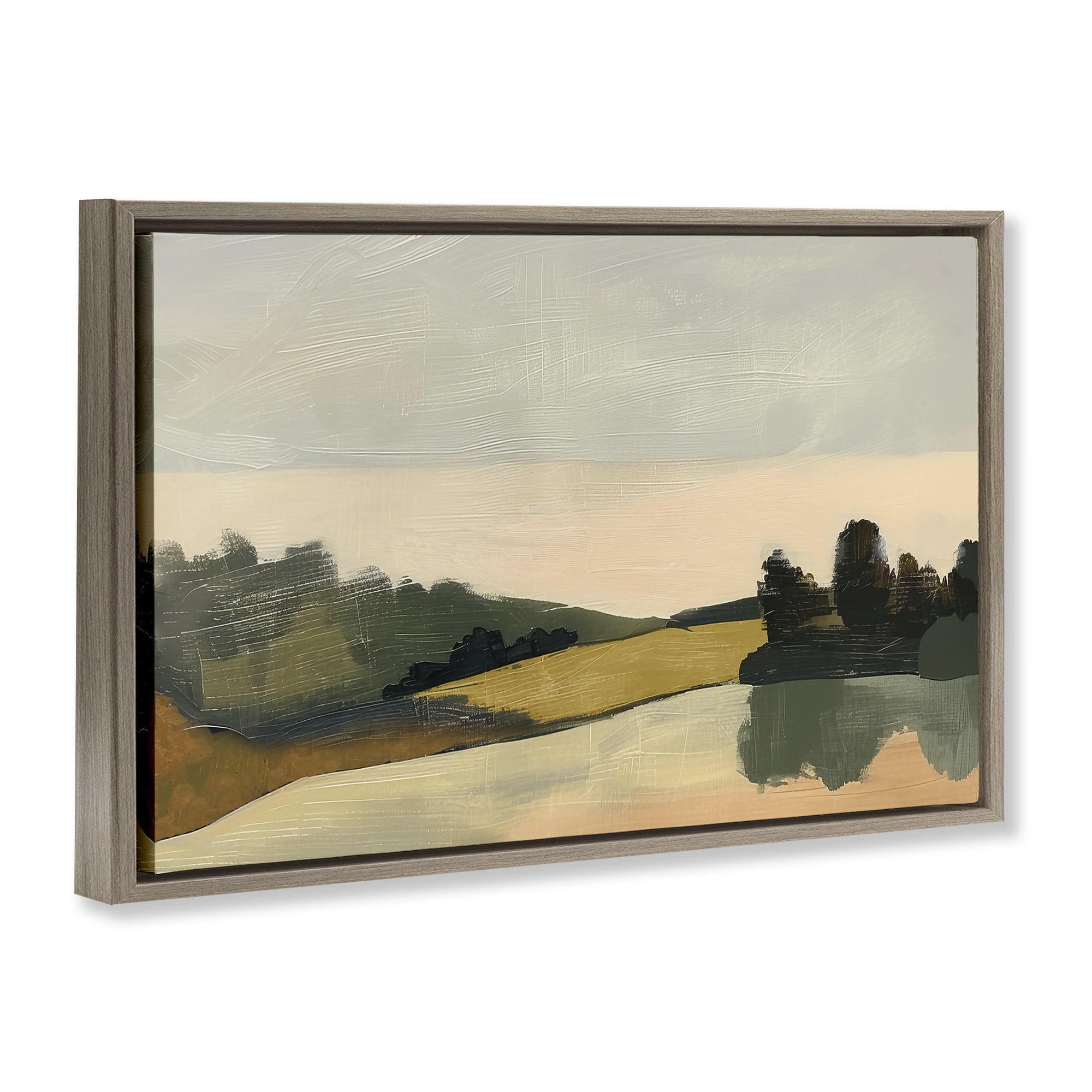 Stupell Industries Curving Green Hills Landscape & Nature Painting Brown Floater Framed Canvas Art Print Wall Art, 31 x 21