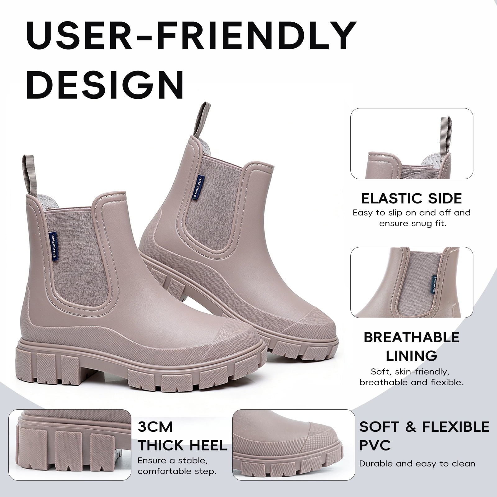 Sogetch Womens Short Rain Boots Waterproof Ankle Chelsea Boots Slip-Resistant Garden Shoes