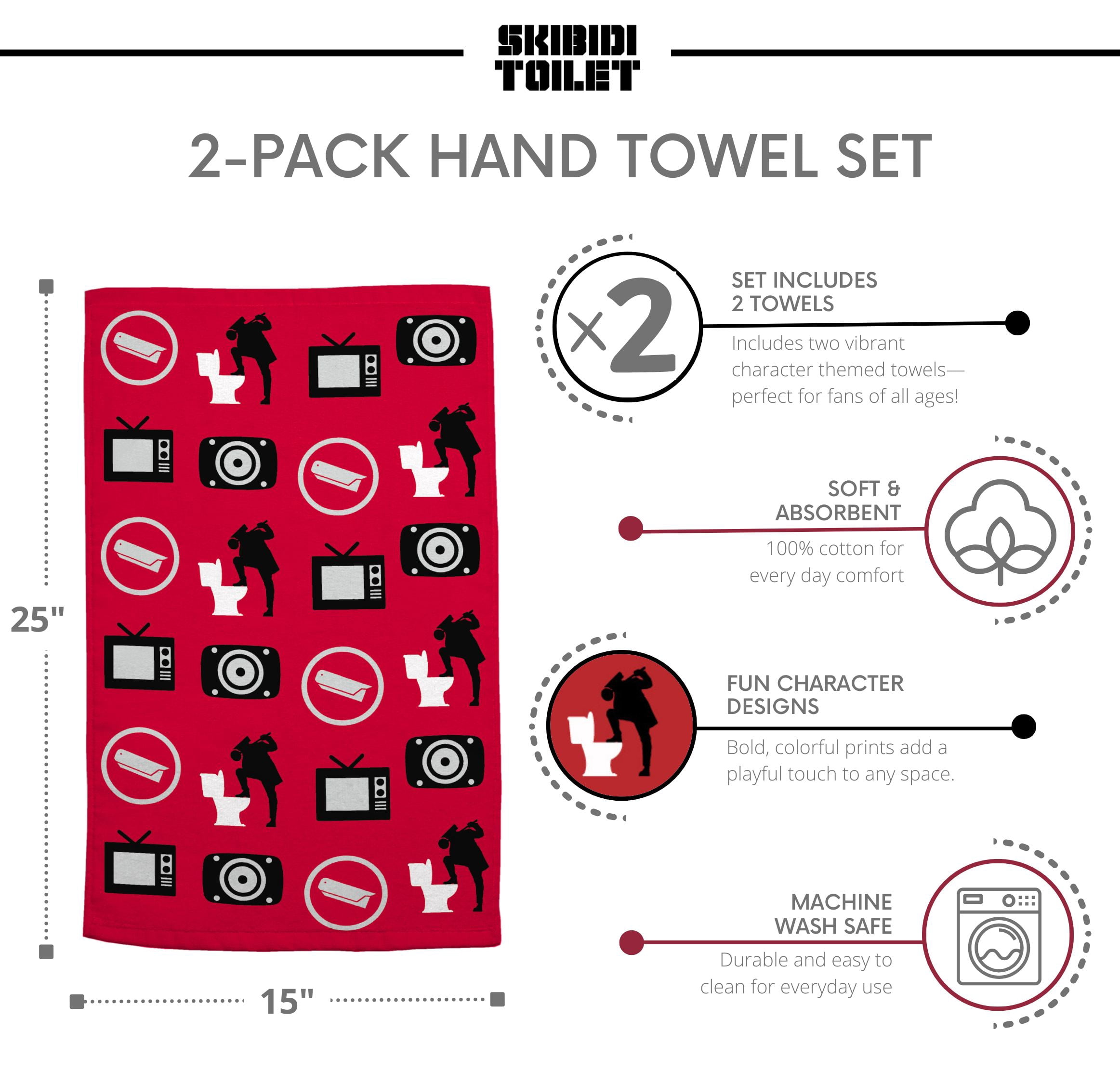 Skibidi Toilet Hand Towel Set, 2-Pack, Cotton