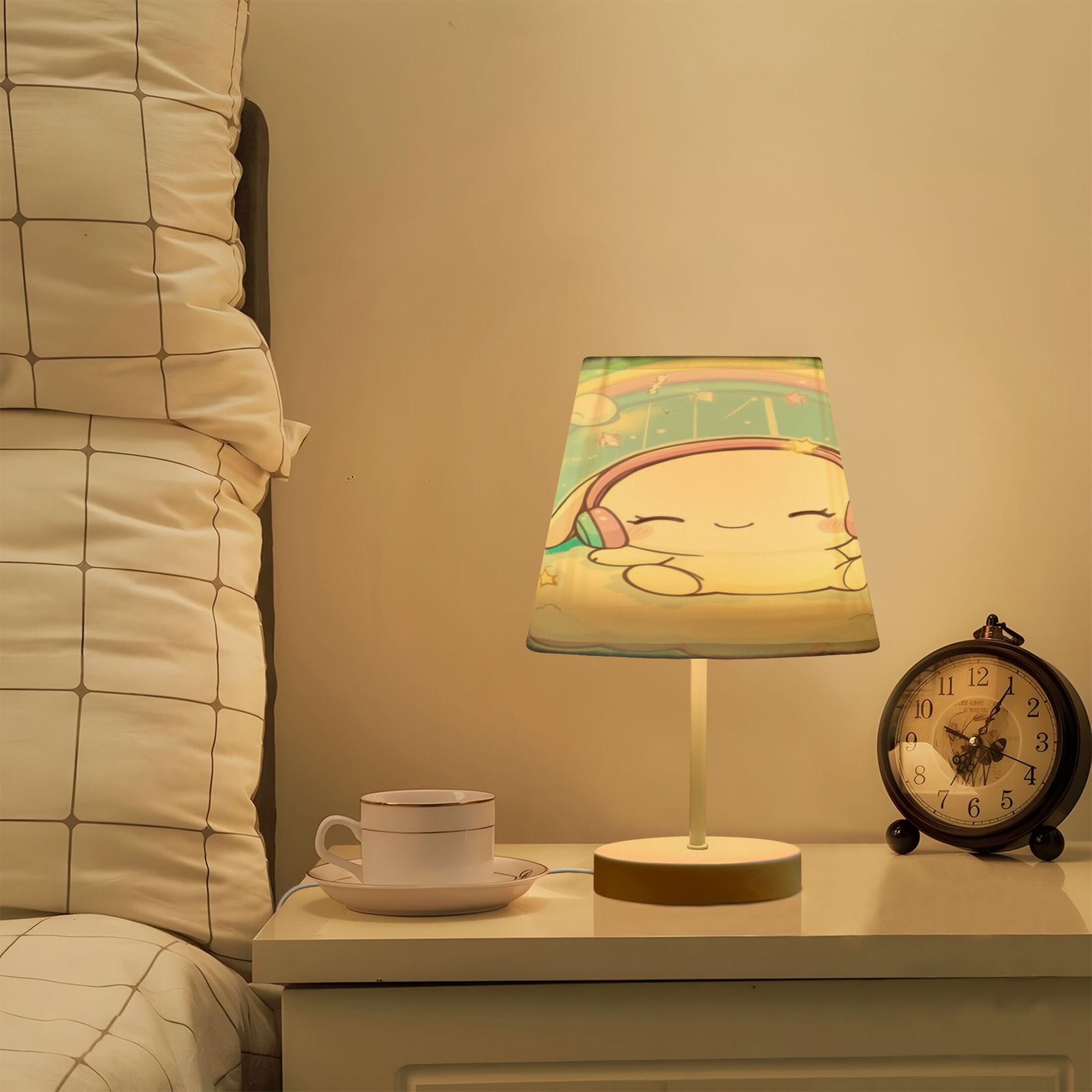 LED Desk Lamp Cinnamoroll Sit on Cloud Wear Headphone Table Nightstand Lamps with 3 Color Temperatures for Home Bedroom Living Room Decor 8x12