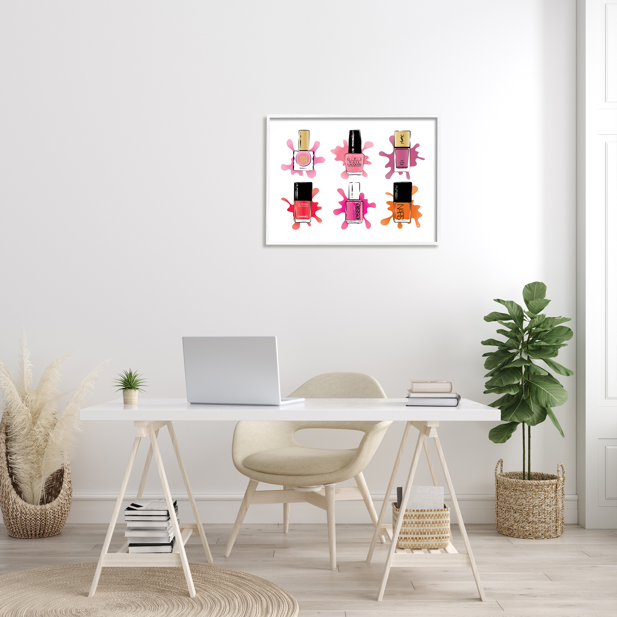 Stupell Industries Splash Paint Nail Polish Glam Pink Purple Orange Graphic Art White Framed Art Print Wall Art, 24x30, by Martina Pavlova