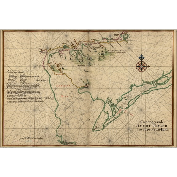 24"x36" Gallery Poster, map of delaware bay and river new jersey 1639