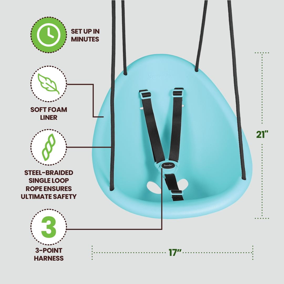 Swurfer Kiwi Baby - Toddler Swing with Foam-Lined Shell, Indoor and Outdoor Toy, Ages 6 Months+, Blue