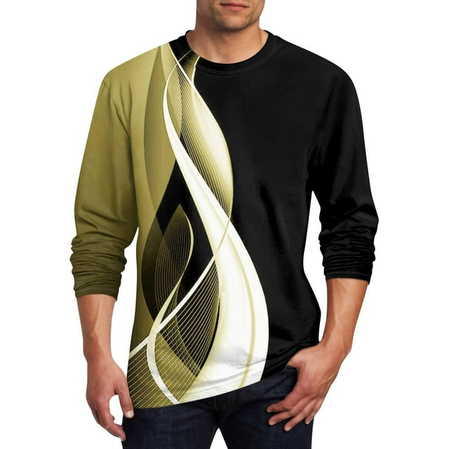 Blusas y camisas de manga larga y cuello redondo para hombre, estilo casual, estampado, cuello redondo, manga corta, poliéster