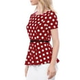 thumbnail image 5 of Allegra K Women's Round Neck Short Sleeves Polka Dots Peplum Blouse with Belt, 5 of 7