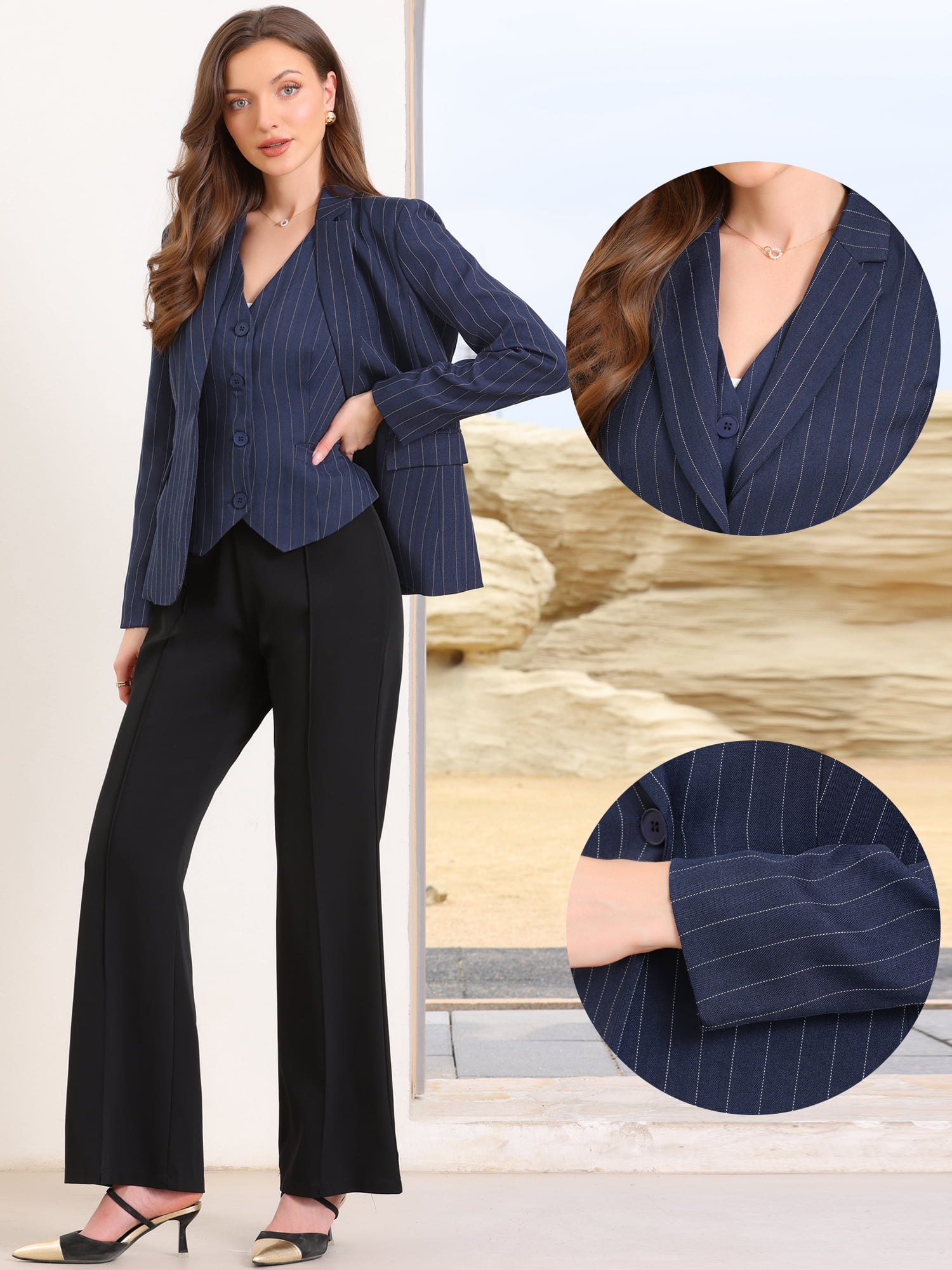 DARING DIVA Women's Notched Lapel One Button Work Office Suit Jackets XS Dark Blue