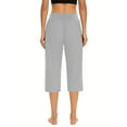 thumbnail image 4 of Stamzod Womens Capri Pants Summer Solid Color Drawstring Elastic Waist Cropped Pants Casual Loose Stretchy Plus Size Capris for Women with Pocket Gray XXL, 4 of 7