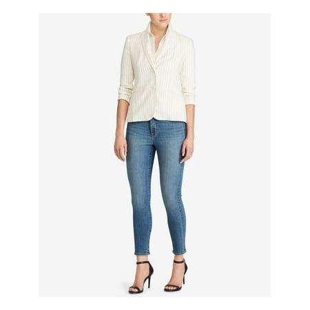 RALPH LAUREN Womens Ivory Pinstripe Blazer Wear To Work Jacket Size: 8